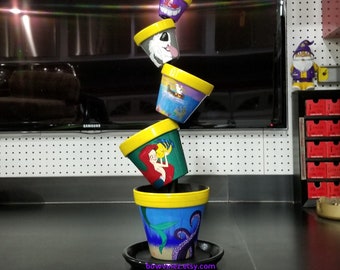 Little Mermaid themed Tiltled Flower Pots with Stand, hand painted
