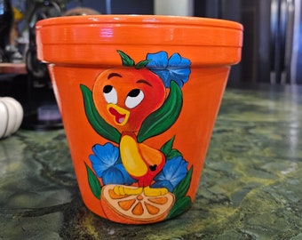 Orange Bird Hand Painted Flower Pot 8", 6", 5" or 4"