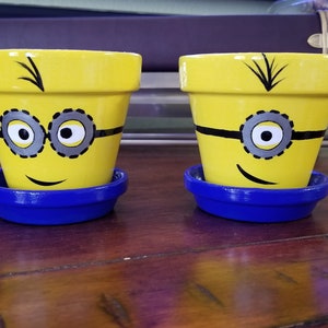 Three (3&quot;) Inch Minion Clay Pots (set of 2), Hand Painted