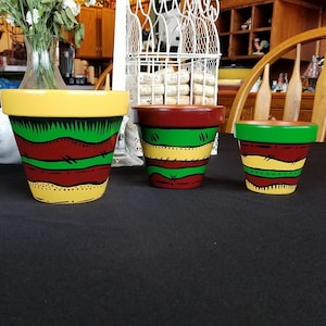 Hand Painted 5", 4" & 3" Clay Flower Pots, Southwestern Colors