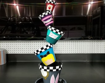 Alice In Wonderland Tilted Flower Pots, Handpainted, with Stand