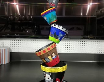 Wizard of Oz Tiltled Flower Pots with Stand, hand painted