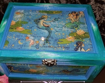 Mermaid Wooden Box, Handmade, Hand Painted, Jewelry, Manifest, Intention, Keepsake, Memory, Divination