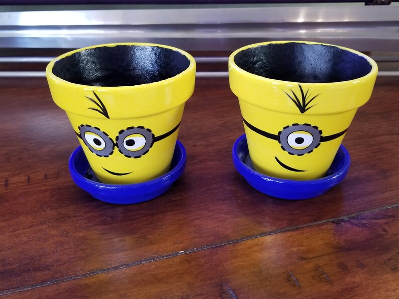 Hand Painted 3 Minion Clay Pots set of 2 Etsy