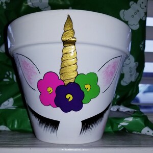 Handpainted Unicorn Clay Flower Pot, 5 inch