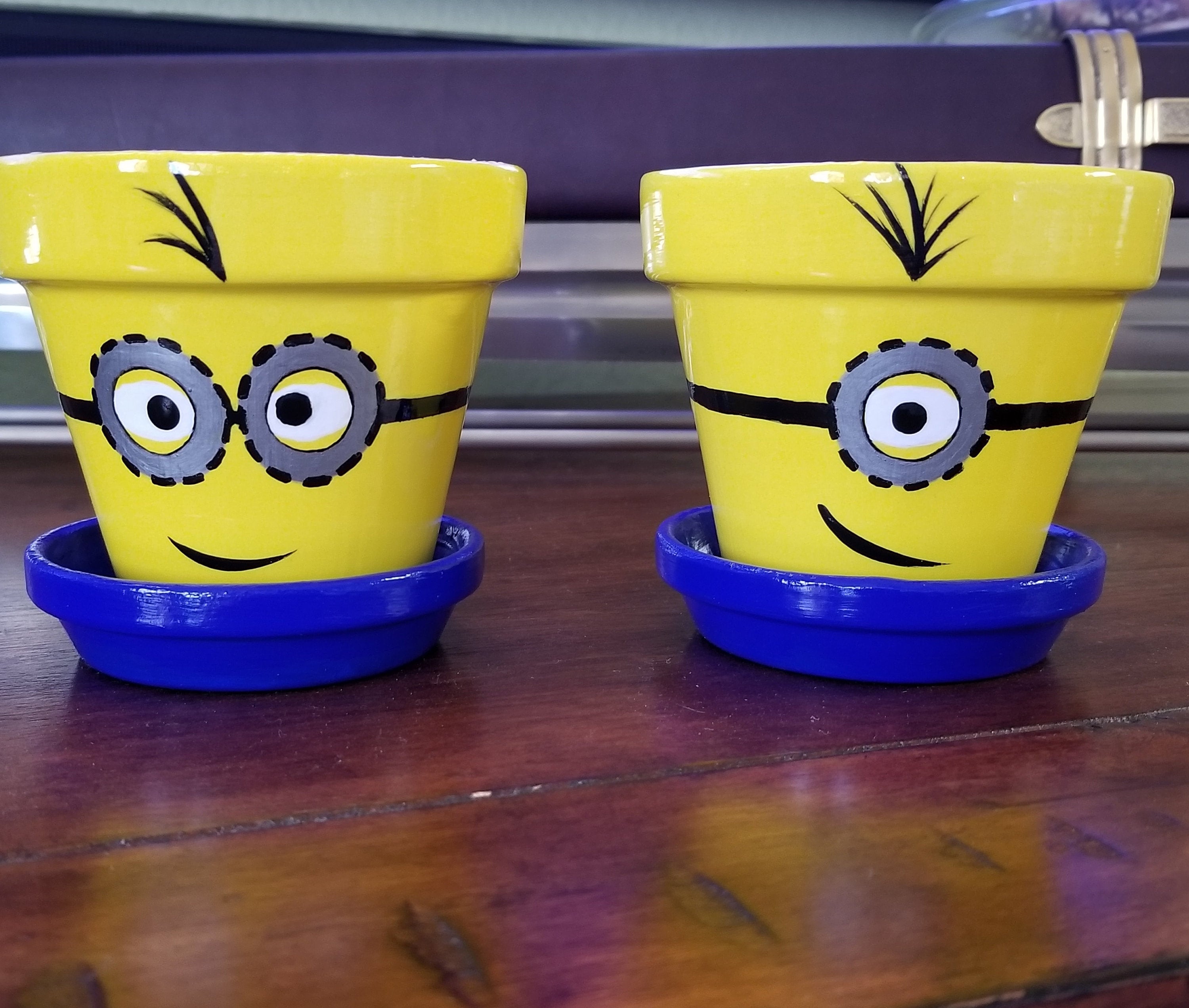 Hand Painted 3 Minion Clay Pots set of 2 Etsy