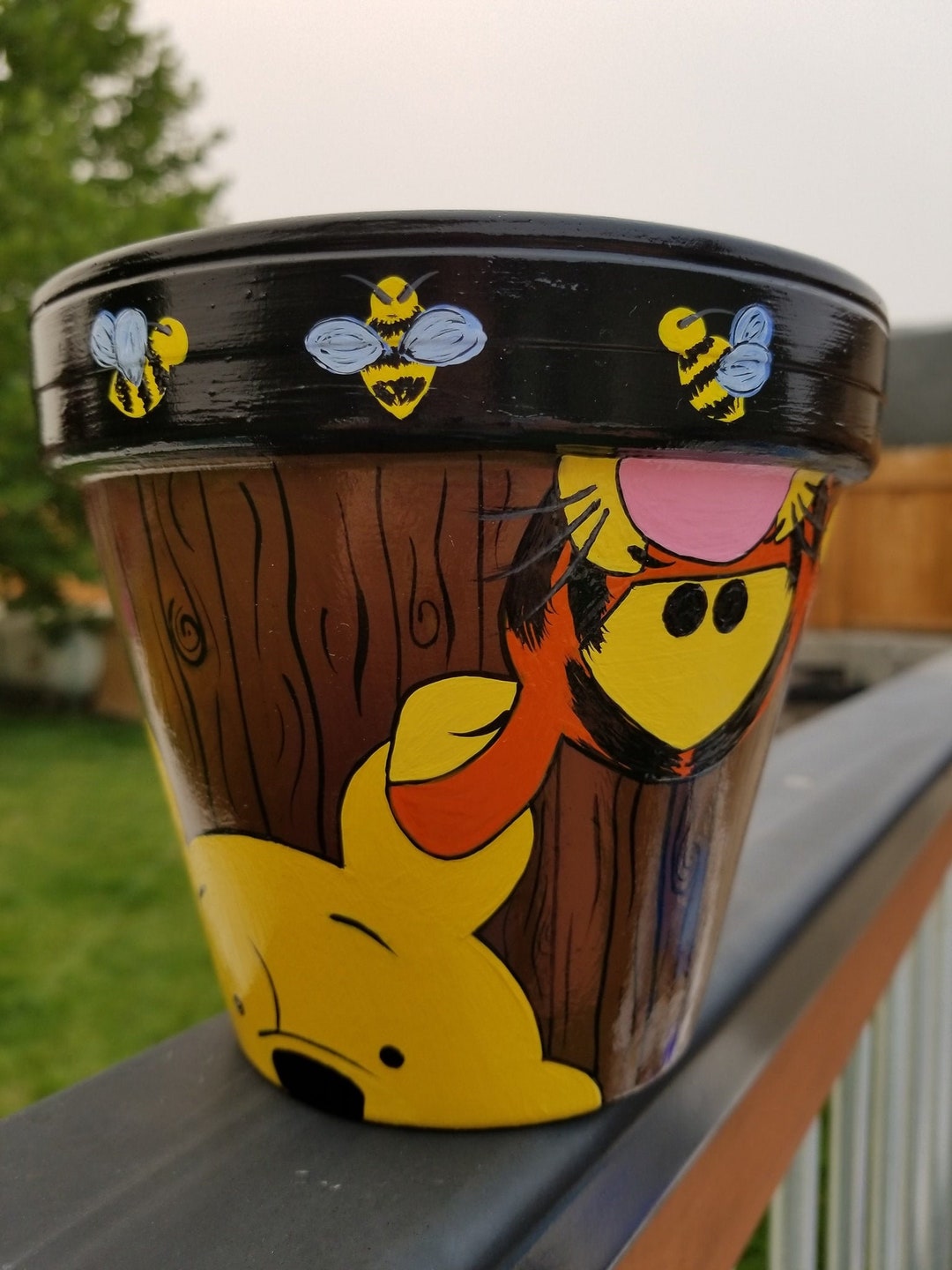 Hand Painted Pooh and Tigger Flower Pot - Etsy