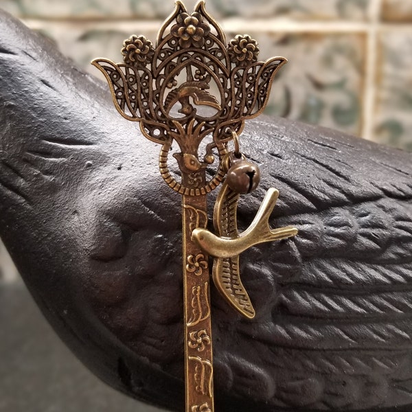 Bronze Metal Hair Stick, Birds