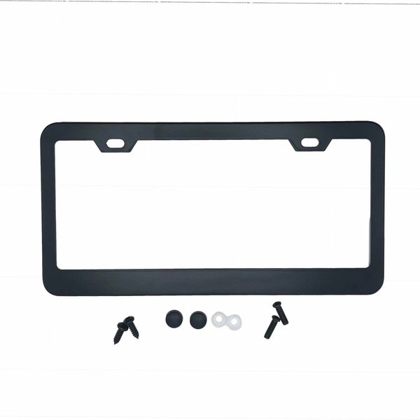 Plain blank BLACK METAL FRAME and screw cap cover kit made in the for usa license plates cars trucks coated for rust resistance.High quality