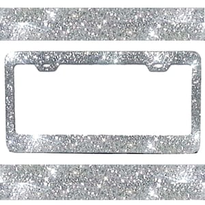 2024 FAVORITE Sparkles Real Silver Bling Glitter Metal License Plate frame Sparkly for USA cars, vehicles trucks Sparkles Like Diamonds