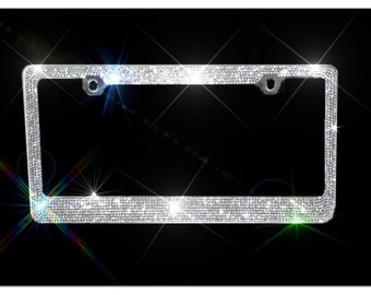 SUPER seller MEGA BLING  frame clear crystal sparkly silver rhinestone metal usa car auto truck vehicle License Plate Frame