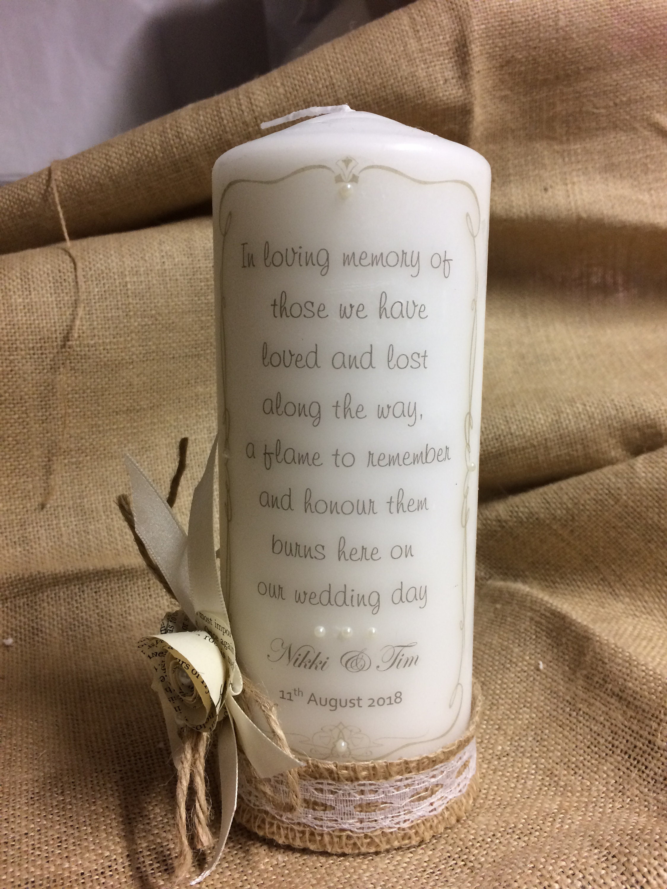 Memorial Candle/ Wedding/ Loved One/ Bereavement/ Personalised/ Vintage