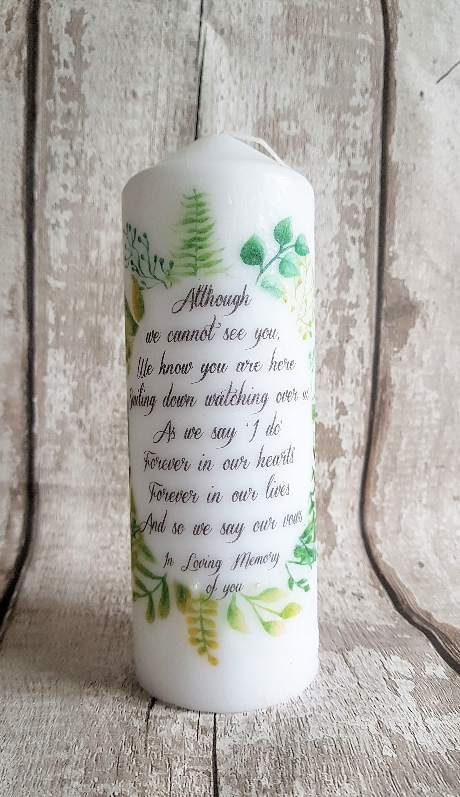 Memorial candle/ bereavement/ wedding/ foliage/ green/ rachel/ Etsy