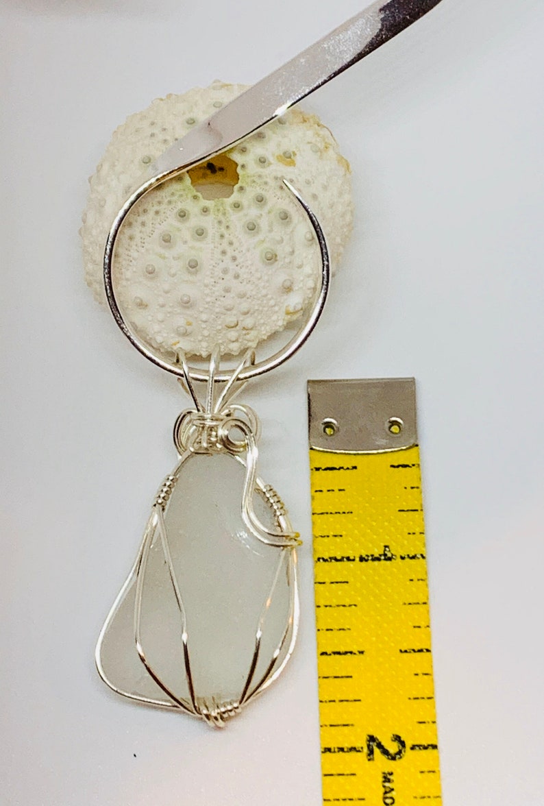 White Sea glass pendant with sterling silver choker