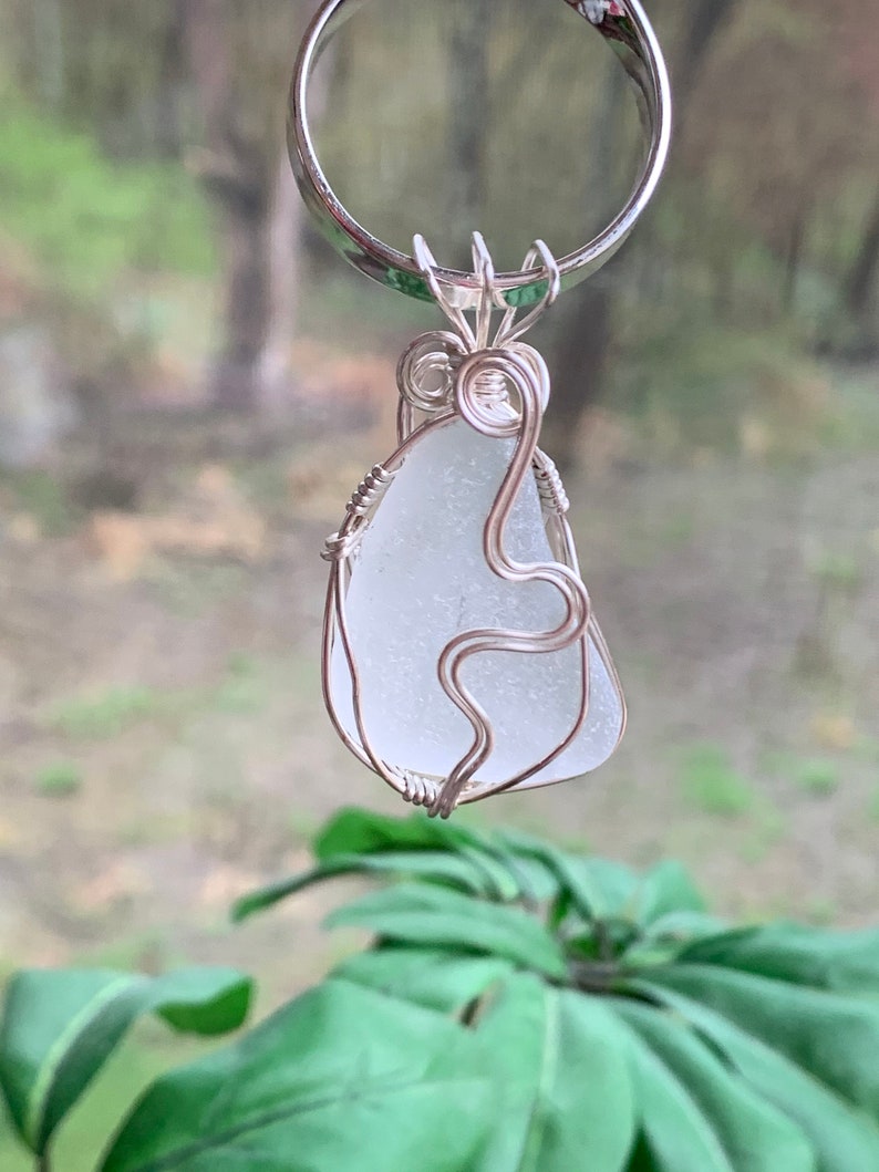 White Sea glass pendant with sterling silver choker