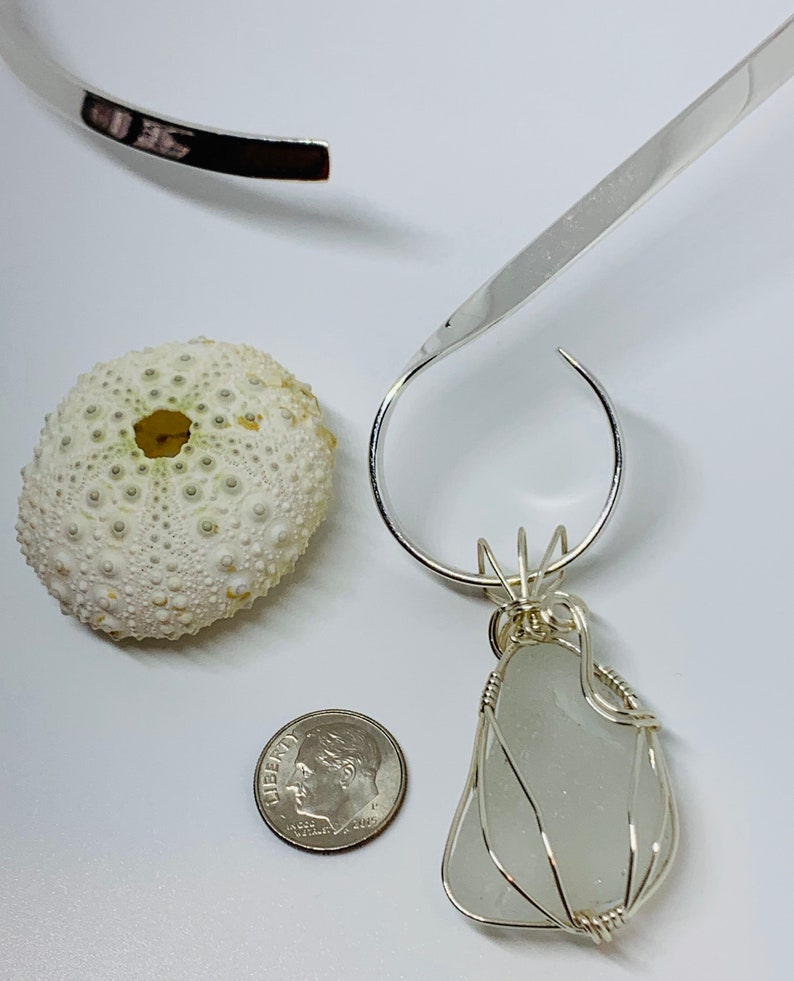 White Sea glass pendant with sterling silver choker