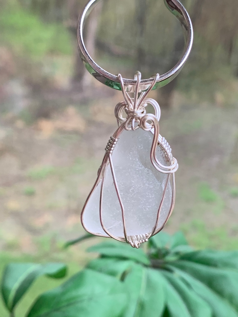 White Sea glass pendant with sterling silver choker