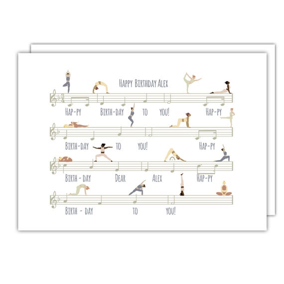 Personalised Yoga Pilates Birthday Card | Sheet Music Design