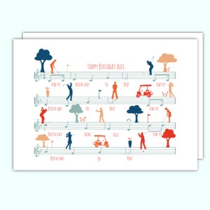 Gepersonaliseerde bladmuziek verjaardagskaart golfer - PRINTVERSIE | Kaart voor golfer | Cadeau voor golfer| Golfkaart | Golfcadeau