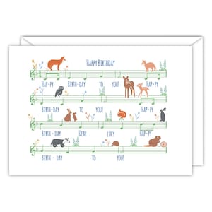 Personalisierte Waldszene Geburtstagskarte | Notenblatt Thema | Alles Gute zum Geburtstag Karte | Besondere Alterskarte