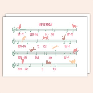 Personalised Sheet Music Cat Birthday Card - PRINT VERSION - Cat Lover Gift - Card From Cat - Cat Card For Her