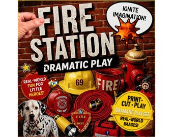 Fire Station Dramatic Play | Printable Download | Pretend Play | Fire Safety Theme | Fire Safety Bulletin Board | Community Helper