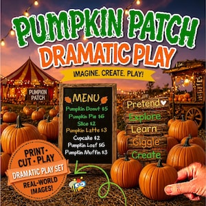Juego de rol en un huerto de calabazas / Descarga digital / Imprimible / Decoraciones de otoño / Juego de simulación / Tema de otoño / Tema de calabazas
