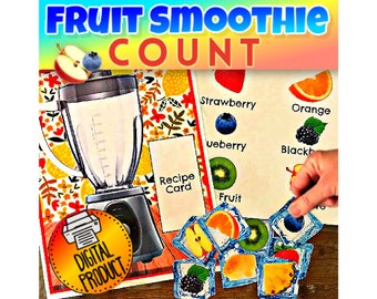May include: A colorful educational graphic with the words "FRUIT SMOOTHIE COUNT" at the top. The image includes a blender, recipe card, and fruit illustrations. The words "DIGITAL PRODUCT" are also visible.