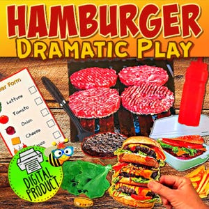 Hamburger Dramatic Play | Pretend Food | Food Activity |  Printable Dramatic play | Preschool |  Hamburger Activity | Homeschool