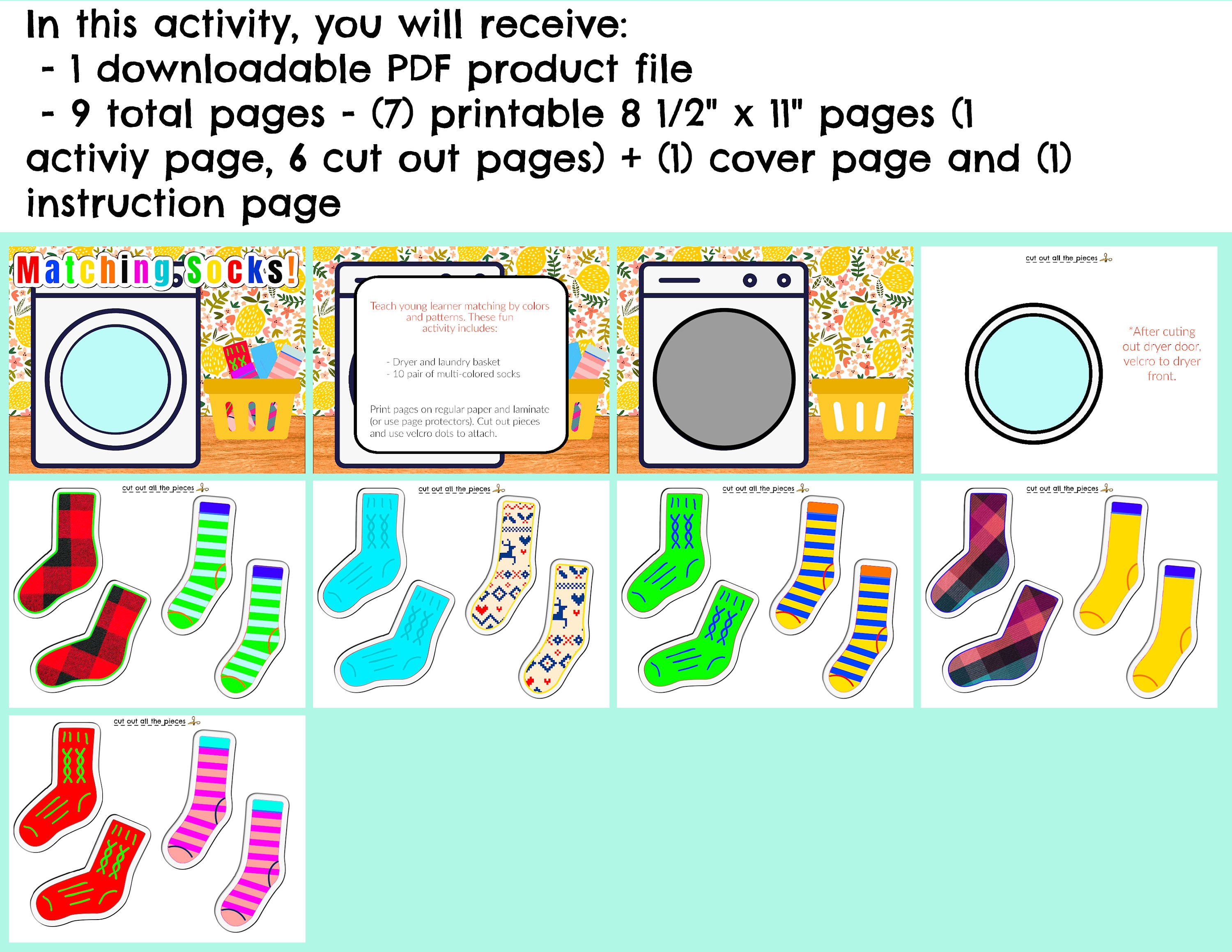 Matching Socks Activity PreK Learning Printables | Etsy