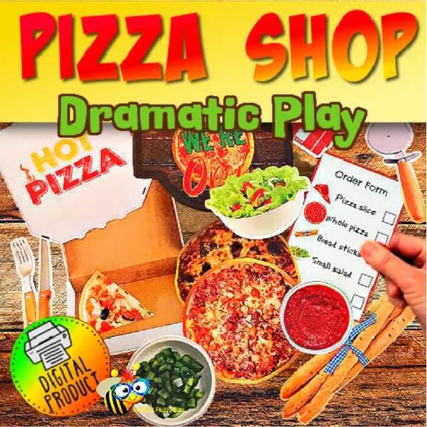 Dramatic Play Pizza | Pizza Shop Dramatic Play | Pizza Bulletin Board Decor | Birthday Party| Food Cutouts | Preschool | Homeschool