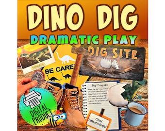 Dinosaur Dig Dramatic Play | Dinsosaur Pretend Play | PreK Pretend Play | Identify Dinosaurs | Dinosaur Bulletin Board | Homeschool Play