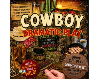 Cowboy-Rollenspiel | Cowboy-Verkleidungsspiel | Vorschulspielzeug | Western-Thema | Cowboy-Aktivität | Spiel für den Heimunterricht | Cowboy-Thema