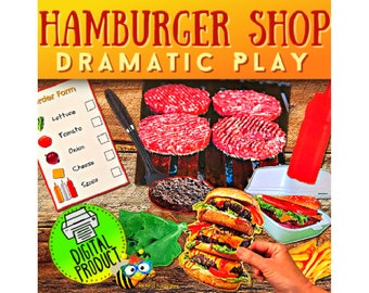 Hamburger de jeu dramatique | Faire semblant de jouer | Activités alimentaires | Jeu dramatique imprimable | Préscolaire | Apprentissage prématernelle | École à la maison