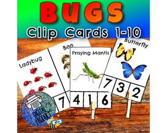 Tarjetas para contar y recortar insectos / Tarjetas para contar y recortar / Insectos / Imprimibles / Aprendizaje preescolar/jardín de infantes / Montessori / Educación en casa