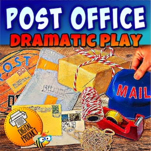 Pièce de théâtre dramatique au bureau de poste | Jeu de simulation pour la salle du courrier | Décoration pour tableau d'affichage | Jeu préscolaire | Thème du bureau de poste | Décoration de salle de classe courrier