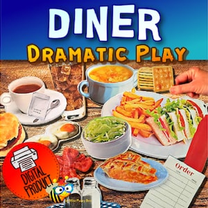 Dramatic Play Diner | Restaurant Pretend Play | Bulletin Board Decor | Food Cutouts | Preschool Play