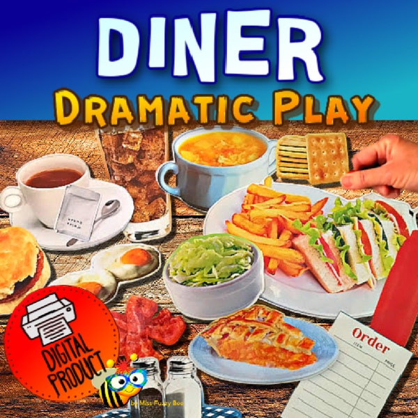 Dramatic Play Diner | Restaurant Pretend Play | Bulletin Board Decor | Food Cutouts | Preschool Play