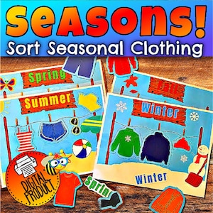 Four Seasons | Learn Seasons | Sorting Mats | Weather Clothing | Center Activities | Preschool | Homeschool |Winter Spring Summer Fall
