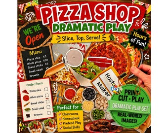 Pizza Shop Dramatic Play | Digital Download | Pizza Bulletin Board Decor | Birthday Party | Food Cutouts | Pizza Theme | Homeschool