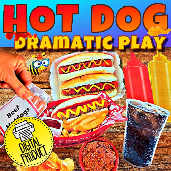Hot Dog Cart Dramatic Play | Food Pretend Play |  Food Cutouts | PreK Pretend Play | Preschool | Food Bulletin Board | Homeschool Play