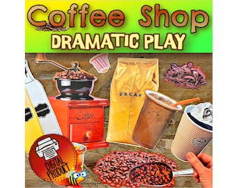 Coffee Shop Dramatic Play | Food Pretend Play | PreK Pretend Play | Preschool | Bulletin Board | Birthday Party | Homeschool Play