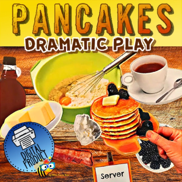 Dramatic Play Pancake Shop | Pancake Dramatic Play | Pancake Activity | Pretend Play | Food Printable | Preschool Play | Homeschool Play