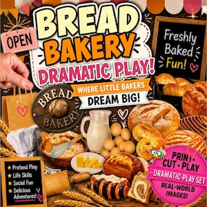 Bread Bakery Dramatic Play | Digital Download | Pretend Play | Bulletin Board Decor | Food Cutouts | Bread Theme | Classroom Decor