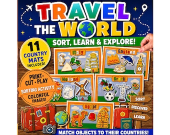 Travel the World Sorting | Country Matching Mats | Culture Identification | Food Clothing Customs Cutouts | Preschool Homeschool