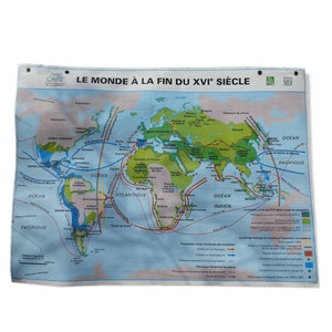 Ancienne carte MDI scolaire "Le monde à la fin du XVI siècle" / Ancienne carte / Mappemonde / Magic'Puce
