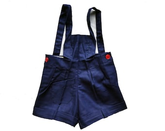 Overalls Blue jumpsuit in vintage cotton shorty from the 5Os - Magic'Puce / 50's - made in France / new old stock / size 2 years