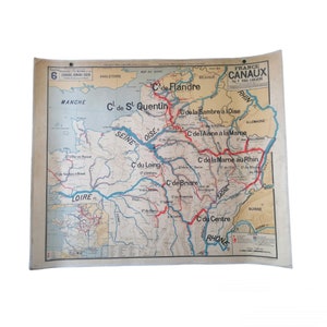 Ancienne carte scolaire Vidal Lablache France Canaux Numéro 6 / Carte Lablache originale Made in France / Magic'Puce