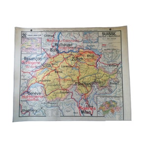 Vecchia mappa della scuola Vidal Lablache della Svizzera N 26 / Mappa originale Lablache Made in France / Magic'Chip