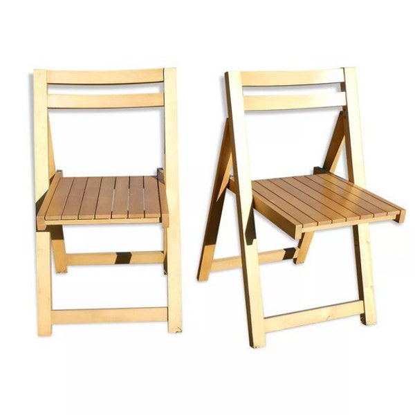 Paire de chaises pliantes vintage en bois clair dans le style d'Aldo Jacober / Vintage chairs // Magic'Puce